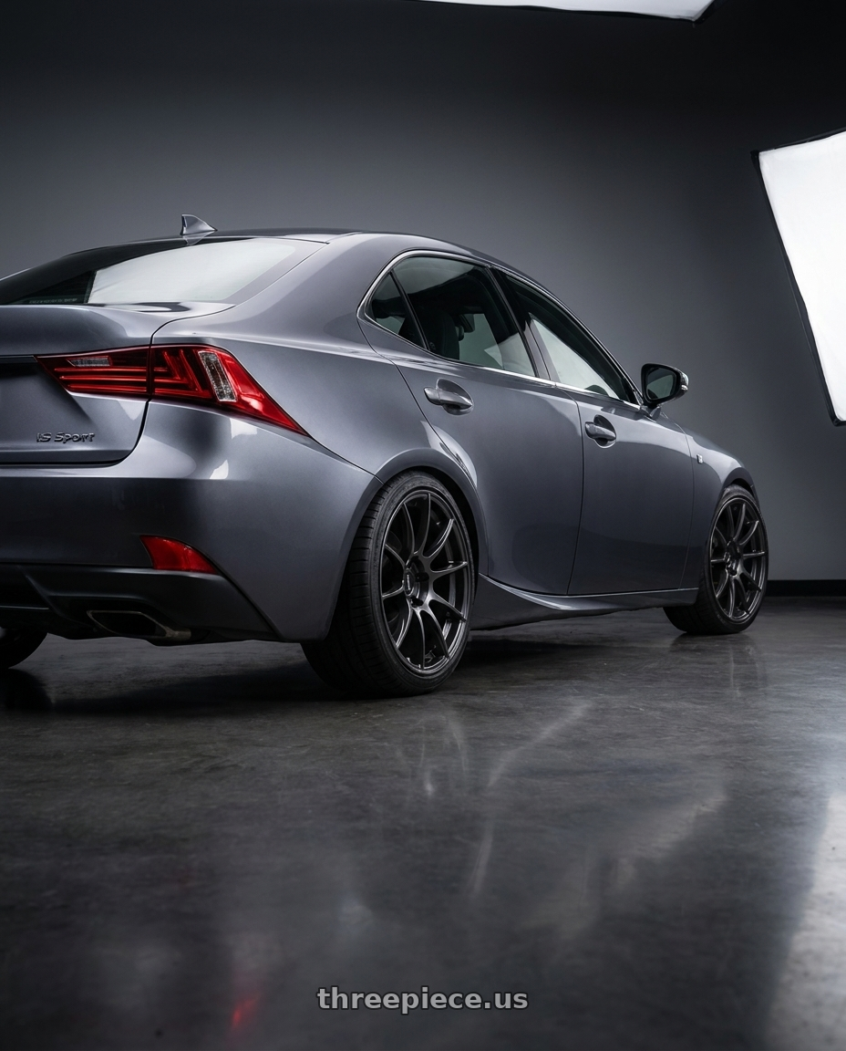 2017 Lexus is f sport with Ssr Gtx04 5x114.3 19x8.5+38  DARK GUNMETAL wheels rear three quarter view square tires