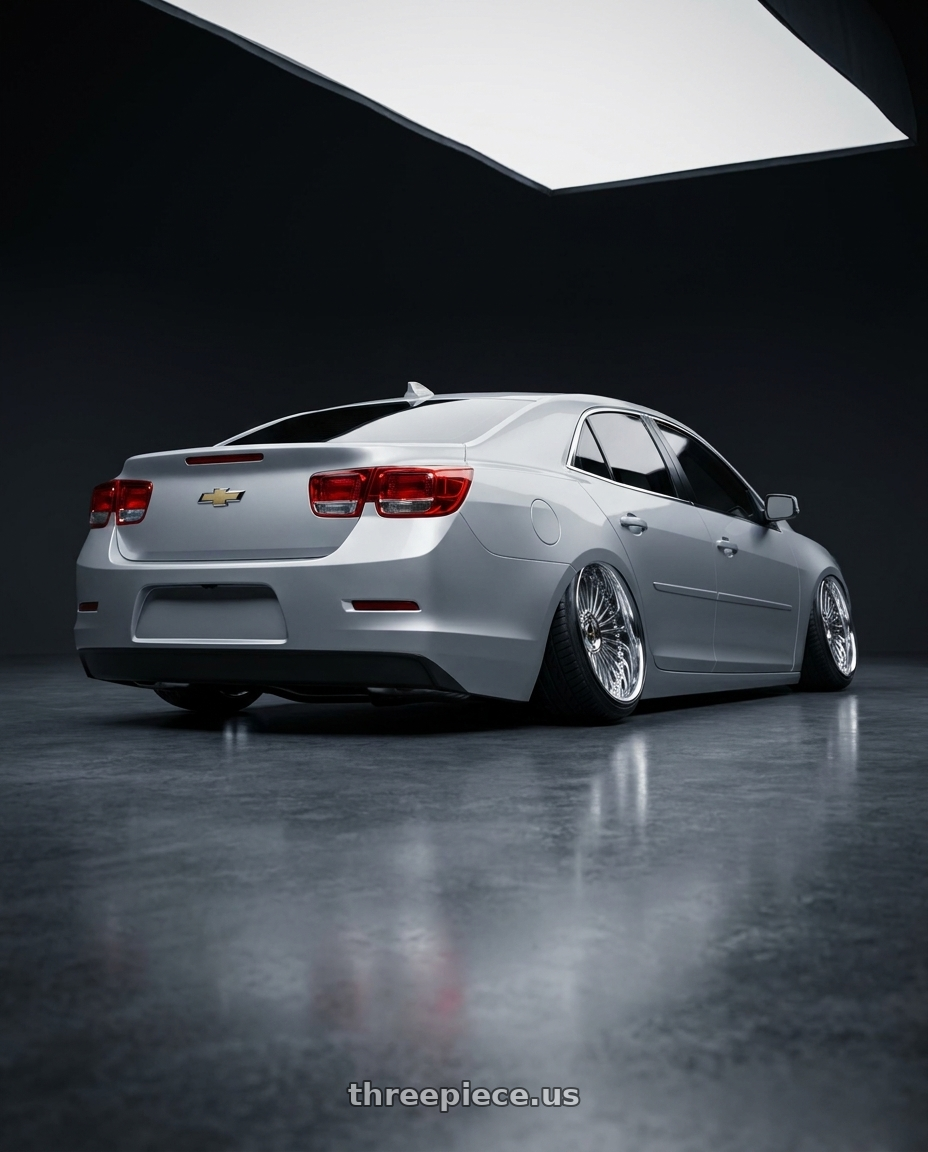 2015 chevy malibu with Work Emitz Chrome 5x100 19x10.0 +12 wheels rear three quarter view extreme stretch tires