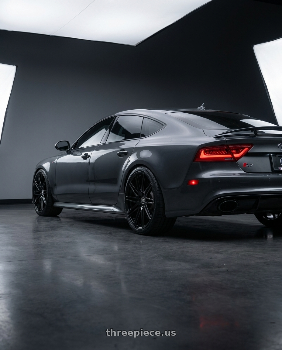 2016 audi a7 with Road Force RF11.1 5x112 22x10.5+38 GLOSS BLACK wheels rear three quarter view square tires