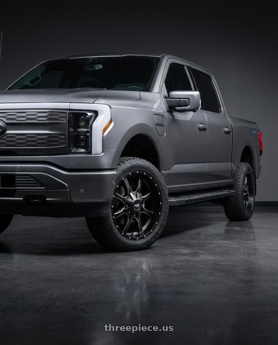 2022 ford lightning with Moto Metal MO970 6X135/6X139.7 20X9 +12 SEMI GLOSS BLACK MILLED wheels