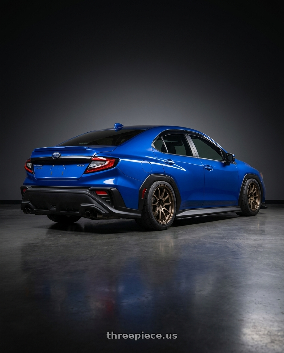 2023 subaru wrx with Volk Racing CE28N 5x114.3 18x8.5 +30 BRONZE wheels rear three quarter view meaty tires
