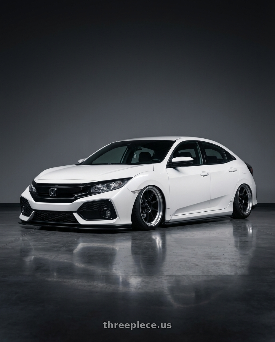 2024 Honda Civic with Konig Countergram 5x114.3 19x9.5+25 Matte Black / Matte Machined Lip wheels front three quarter view stanced stance