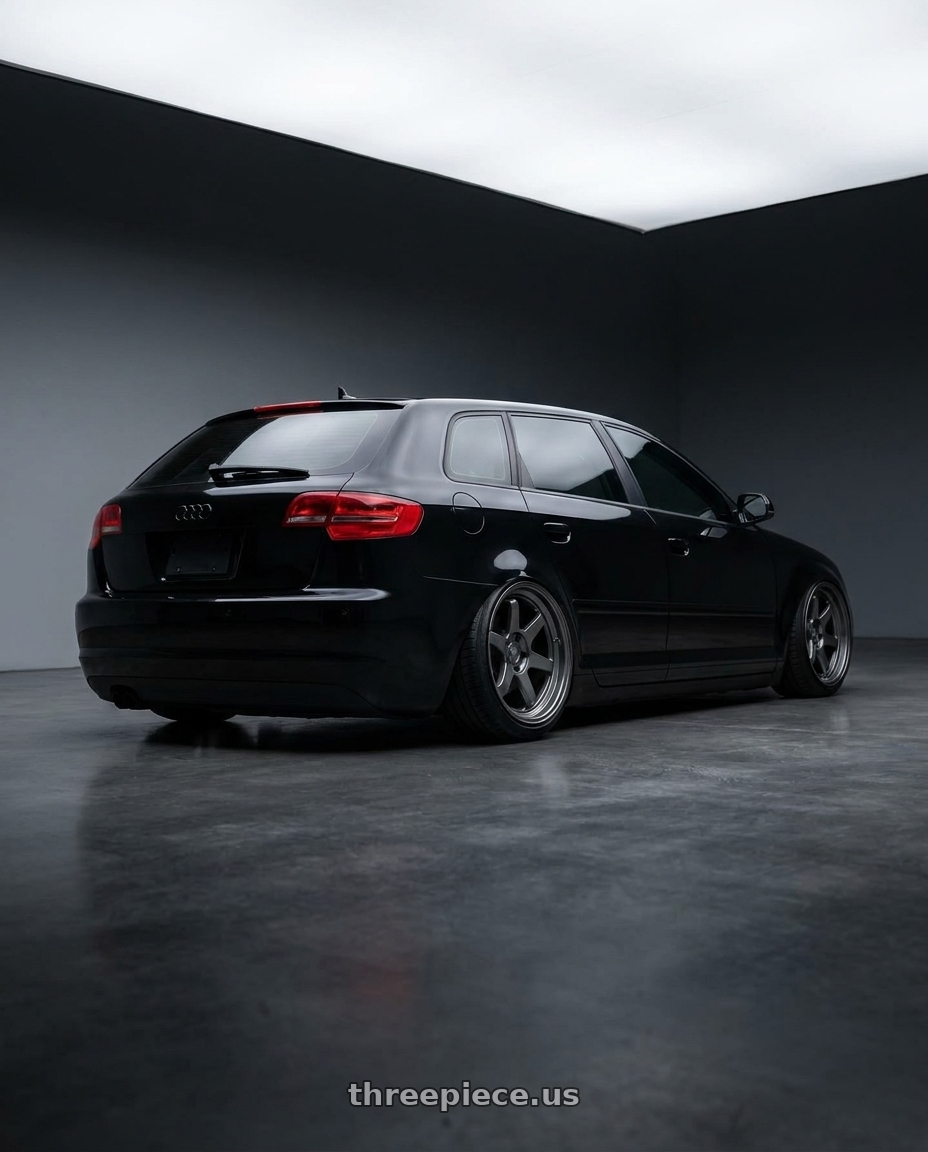 2012 Audi A3 8P with Kansei K11G Tandem 5X112 19x9.5 22 Gunmetal wheels rear three quarter view slight stretch tires