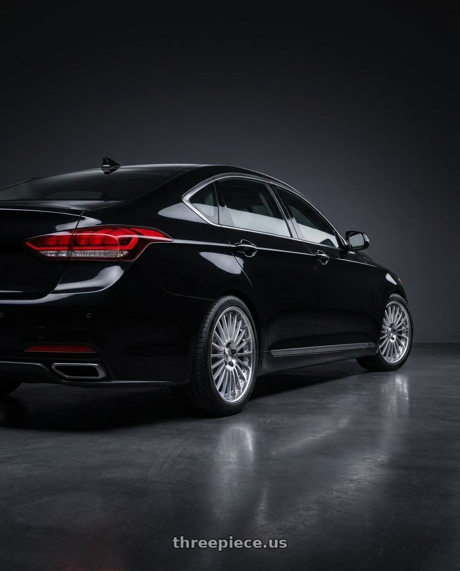 2016 Hyundai Genesis 3 8 with Work Lanvec Lf1 5x114.3 19x8.5+30 O Disk Machine Silver Polish wheels rear three quarter view square tires