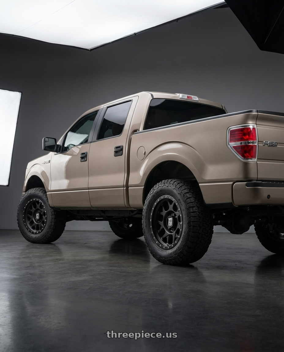 2013 Ford F-150 with XD XD127 BULLY 6X135 20X9 +0 SATIN BLACK WITH REINFORCING RING wheels rear three quarter view meaty tires