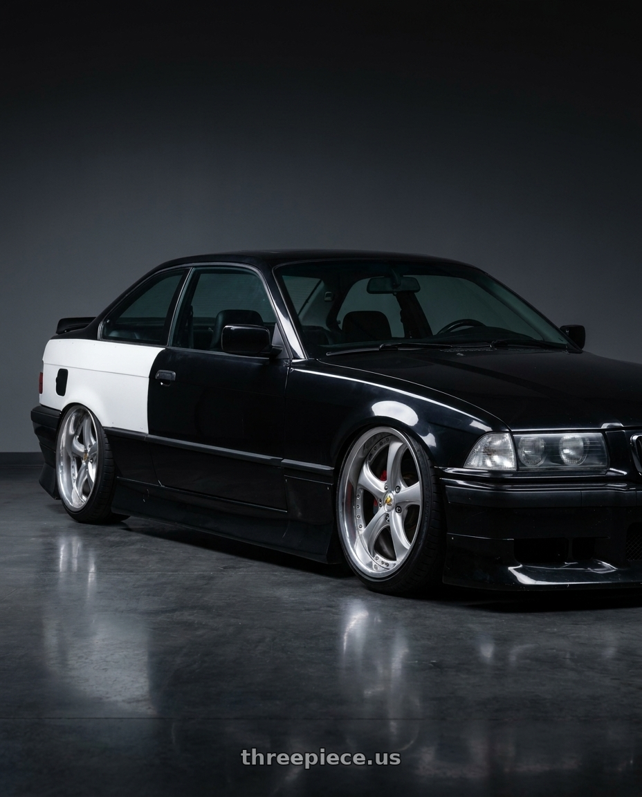 1998 bmw 328is blakc with Work Wheels VS-KF 5x120 18x10+40 Light Grey Silver A Disk FULL REVERSE wheels