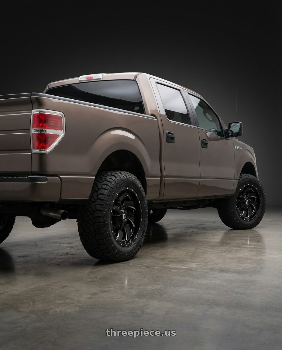 2013 Ford F-150 with Fuel 1PC D574 CLEAVER 6X135/6X139.7 20X12 -44 GLOSS BLACK MILLED wheels rear three quarter view meaty tires