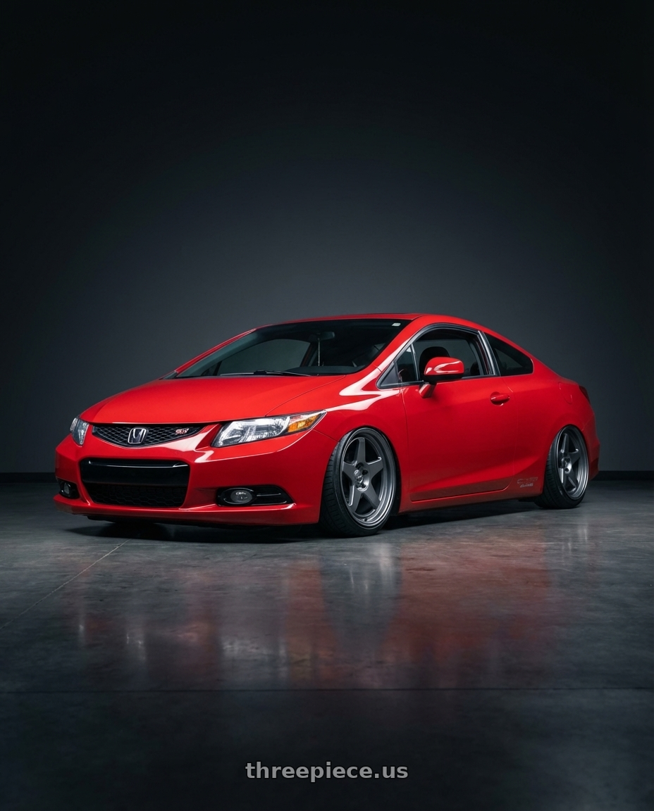 2011 Honda Civic Si with Kansei K12G KNP 5x114.3 18x10.5 12 Gunmetal wheels front three quarter view stanced stance