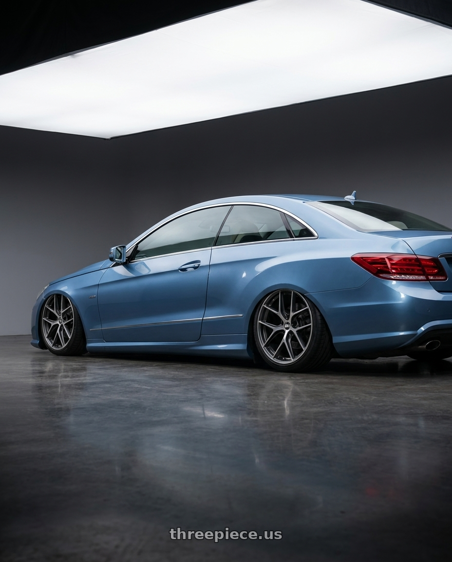 2014 Mercedes-Benz E-Class Coupe C207 with BBS CC-R 5x112 19x8.5+30 Graphite w/ Diamond Cut Face wheels rear three quarter view slight stretch tires