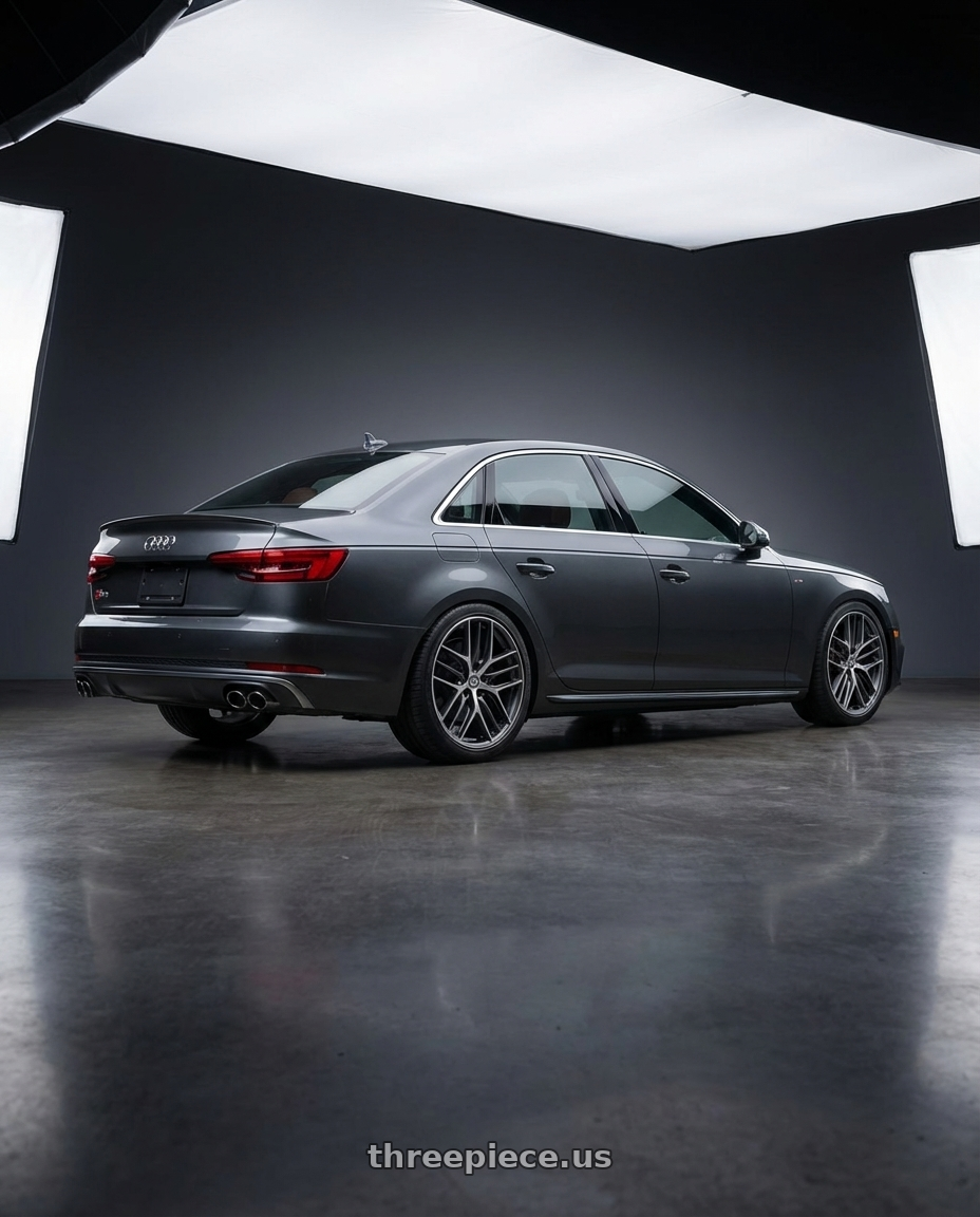 2023 Audi S4 B9 with BBS CC-R 5x112 19x9.0+42 Graphite w/ Diamond Cut Face wheels rear three quarter view square tires