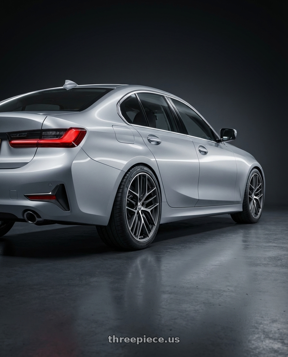 2023 BMW 3 Series G20 with BBS CC-R 5x112 19x9.0+42 Graphite w/ Diamond Cut Face wheels rear three quarter view square tires