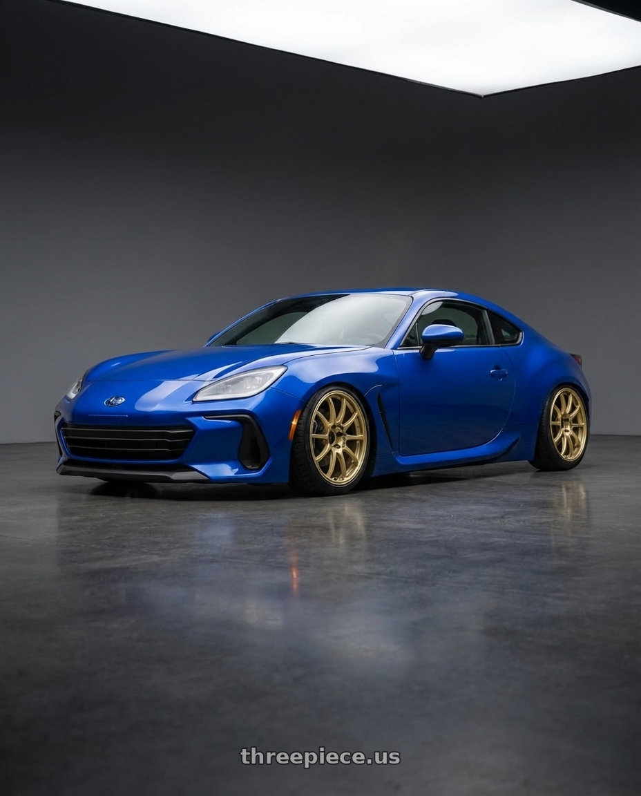 2024 Subaru BRZ with Advan RCIII 5x114.3 18x8.5+38 Gold wheels front three quarter view stanced stance