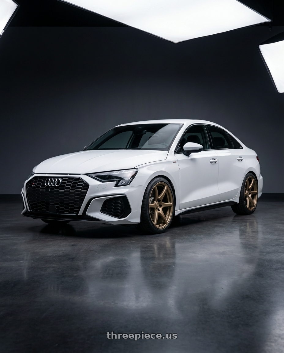 2024 Audi S3 8Y with Kansei K11B Tandem 5X112 19x9.5 22 Bronze wheels front three quarter view lowered stance