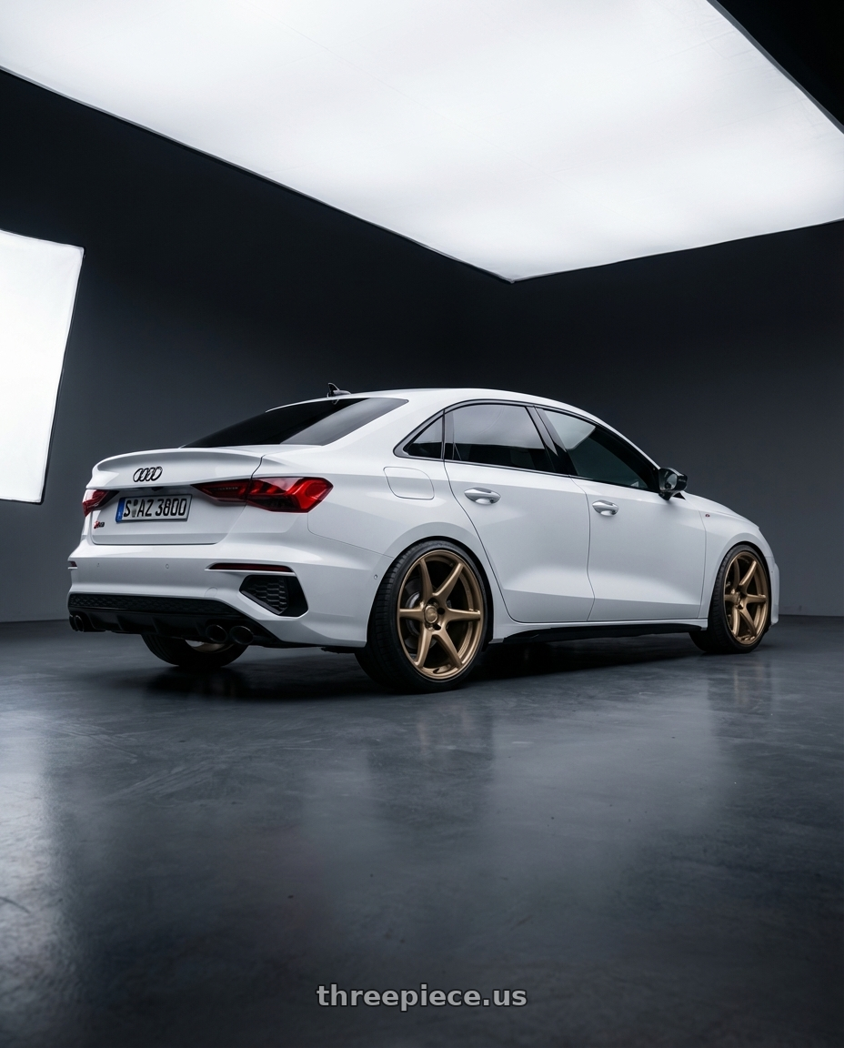 2024 Audi S3 8Y with Kansei K11B Tandem 5X112 19x9.5 22 Bronze wheels rear three quarter view square tires