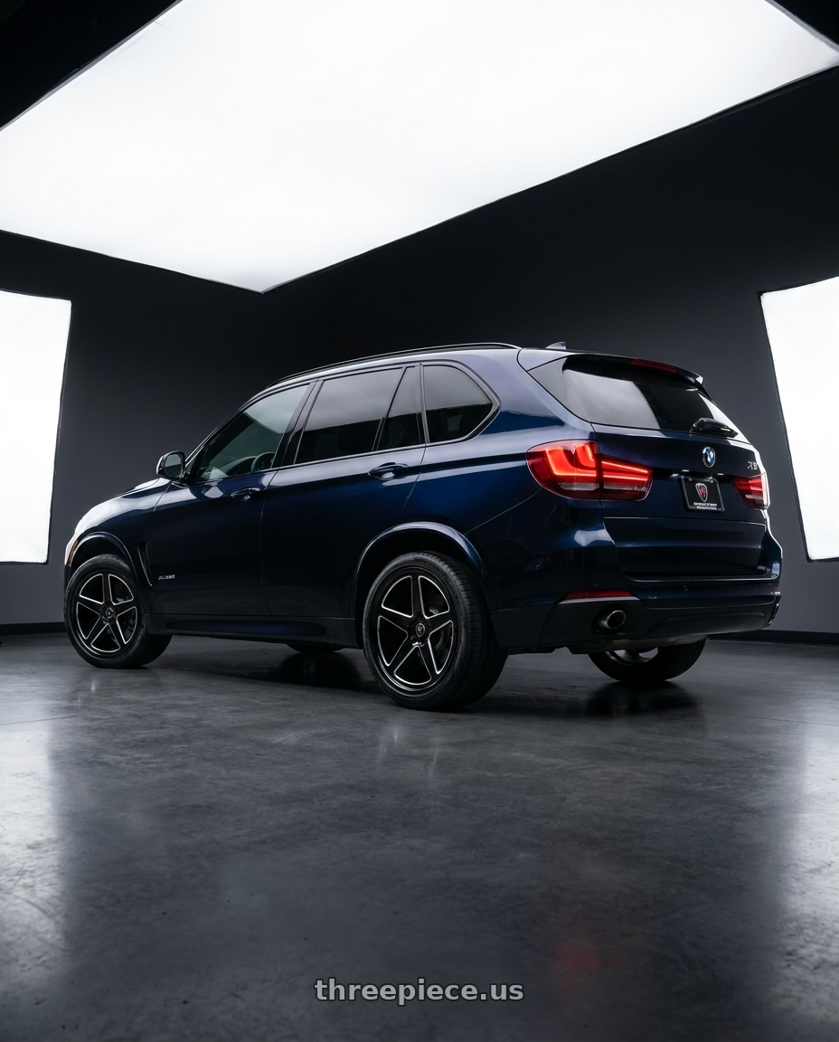 2014 bMW x5 with MARQUEE WHEELS M9535 5x120 20x9+35 BLACK / MILLED wheels rear three quarter view square tires