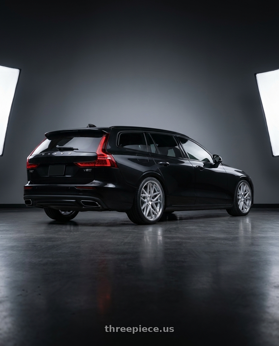 2020 Volvo v60 r design with Work Gnosis Cvx 5x108 20x9+38 A Disk Matte Silver wheels rear three quarter view square tires