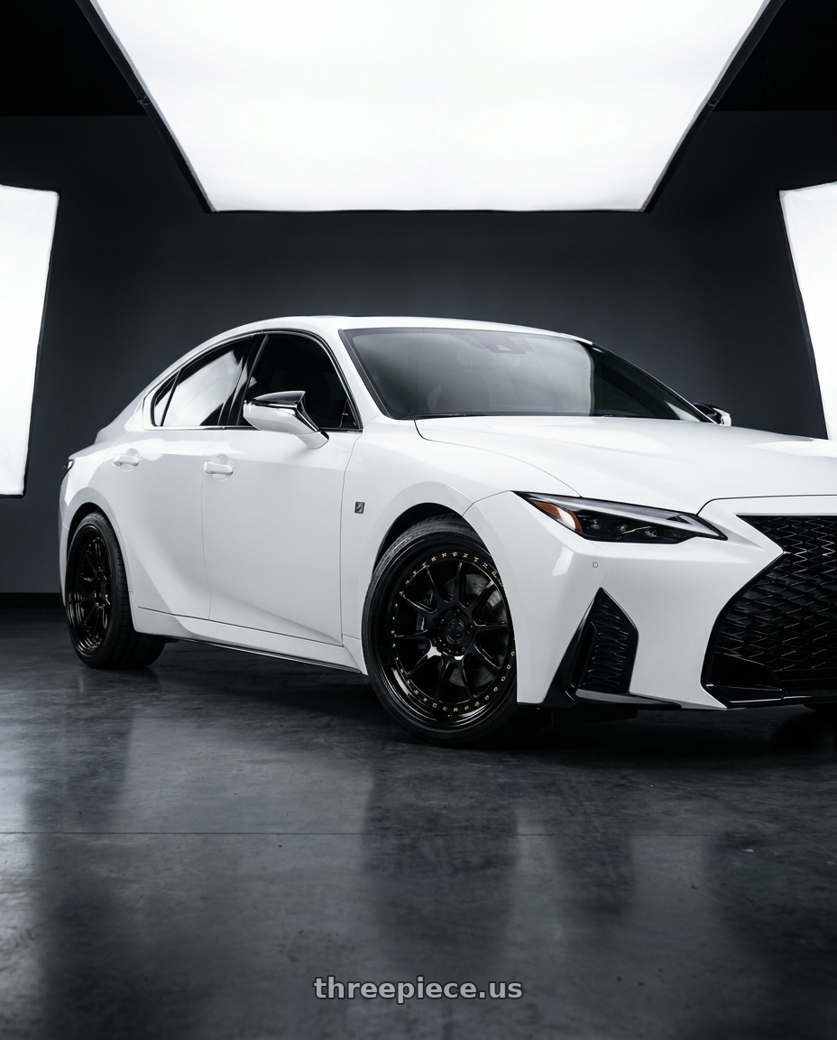 2022 Lexus is350 with Aodhan DS-X 5x114.3 19x8.5 +35 Gloss Black W /Gold Rivets wheels