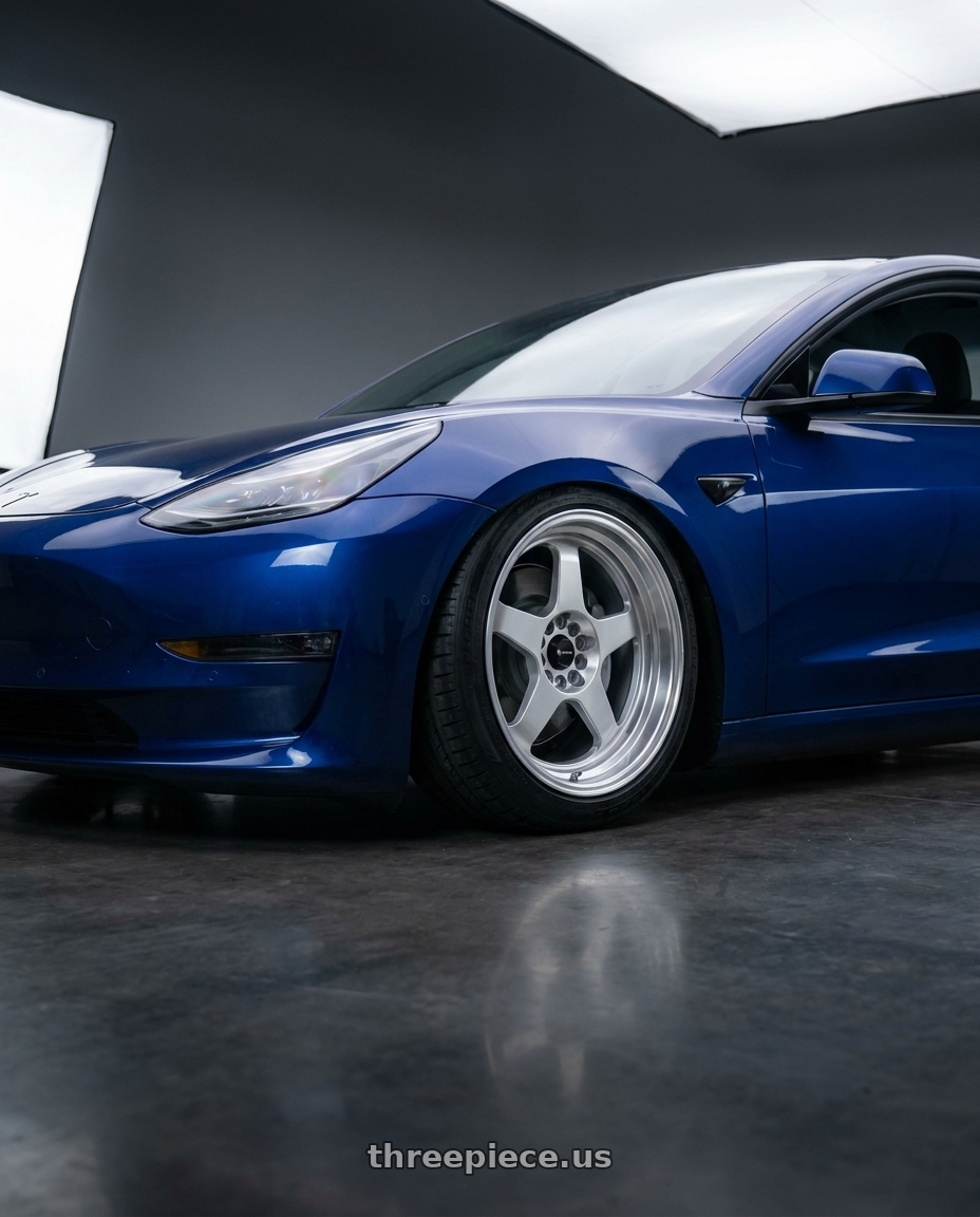 2023 Tesla model 3 with Vors SP1 5x100/5x114.3 17x8  +35 Silver Machine Face Lip wheels