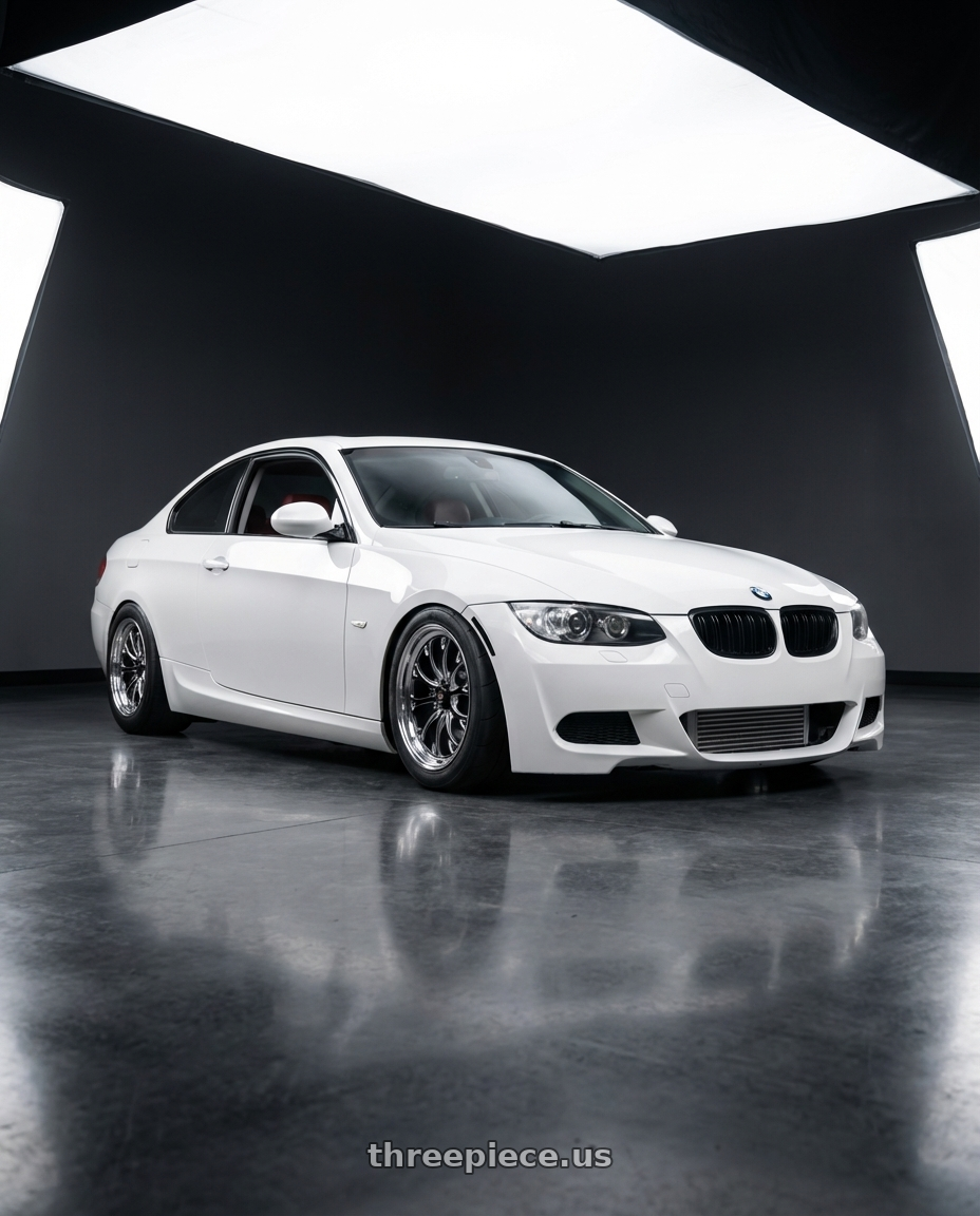 2009 bmw 335i alpine white  with WELD Performance Belmont Drag 5x120 18x10 +45 Gloss Black/Milled Diamond Cut Lip wheels