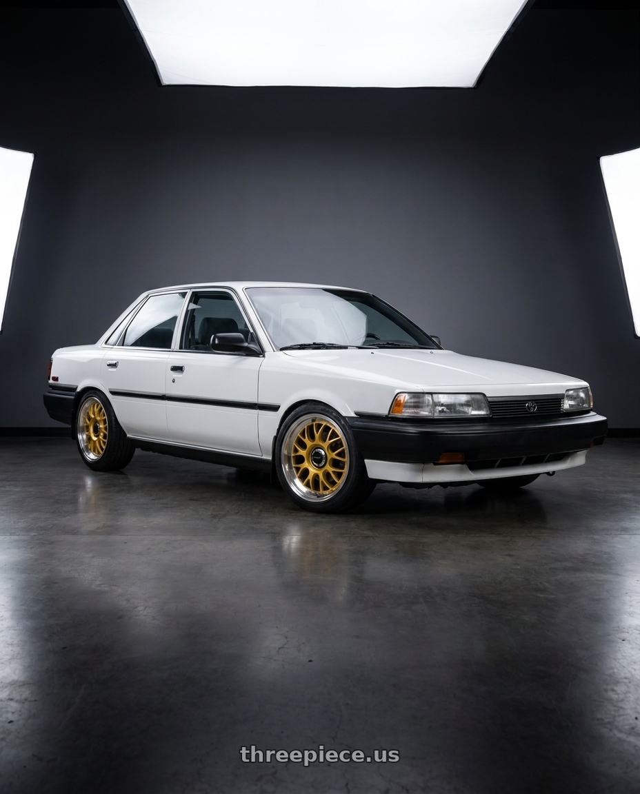 1991 Toyota Camry with Vision Street-Designs 478 Alpine 5x4.25 16x8+38 Gold Machined Lip wheels