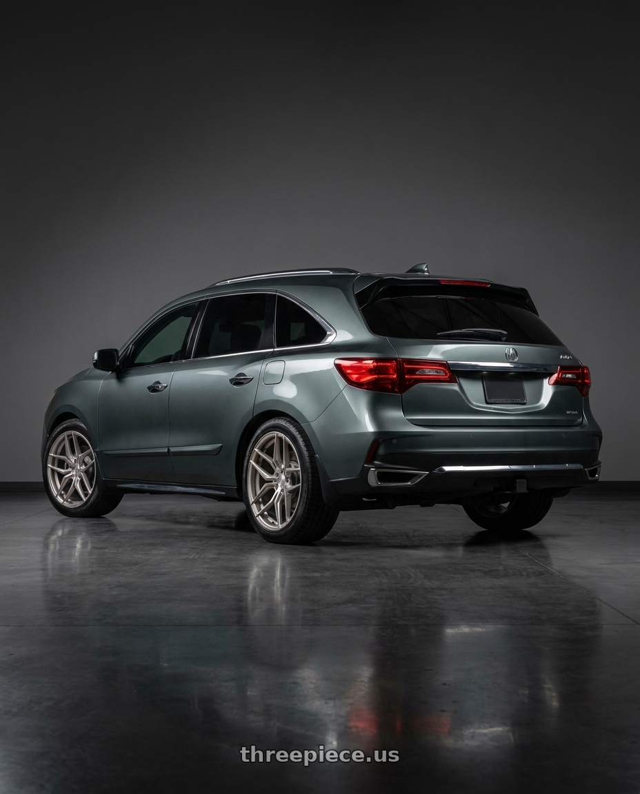 2014 Acura mdx with Rohana RFX11 5x114.3 19x8.5+35 Brushed Titanium wheels rear three quarter view square tires