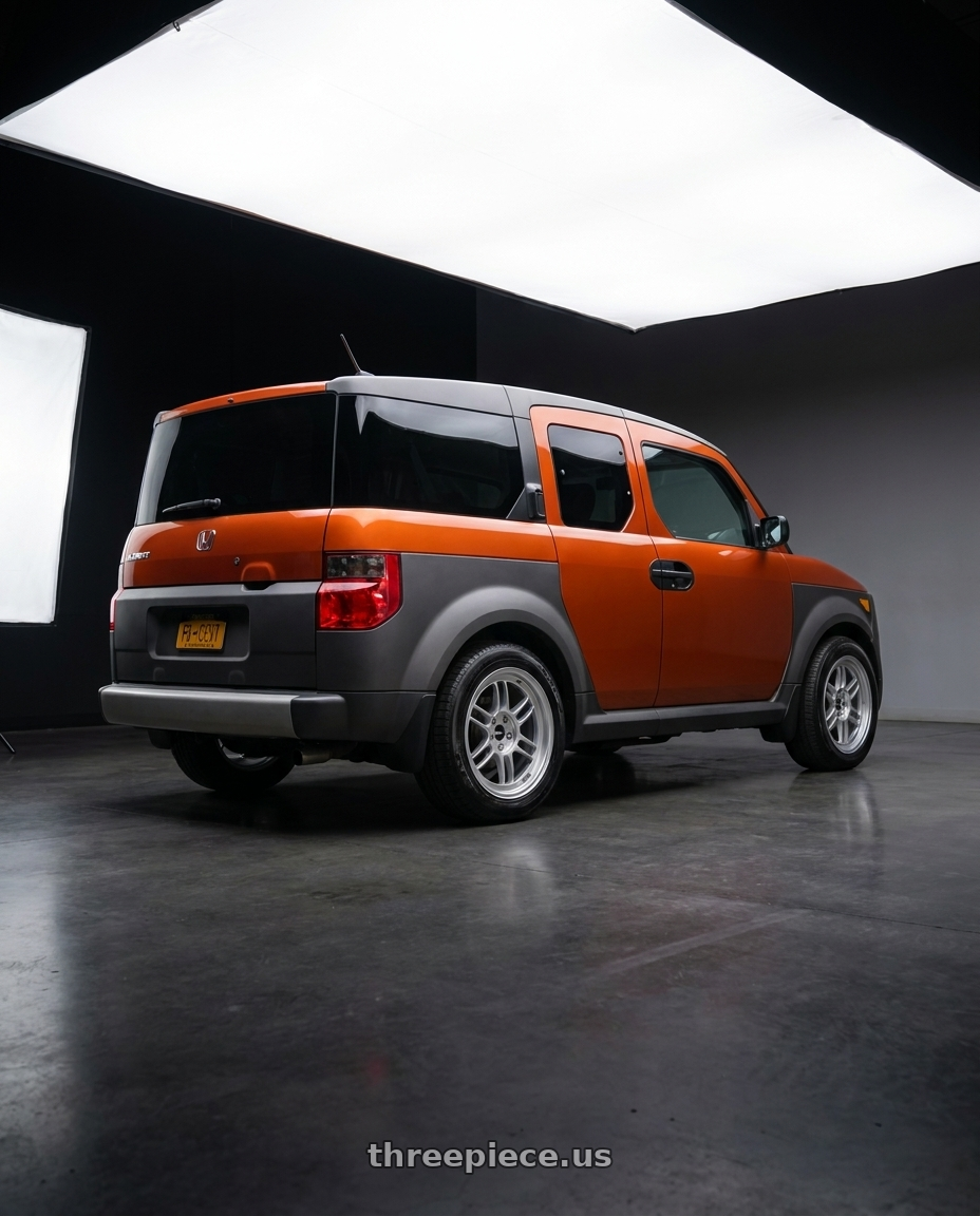 2008 honda element with Enkei RPF1 5x114.3 16x7+43 Silver wheels rear three quarter view square tires