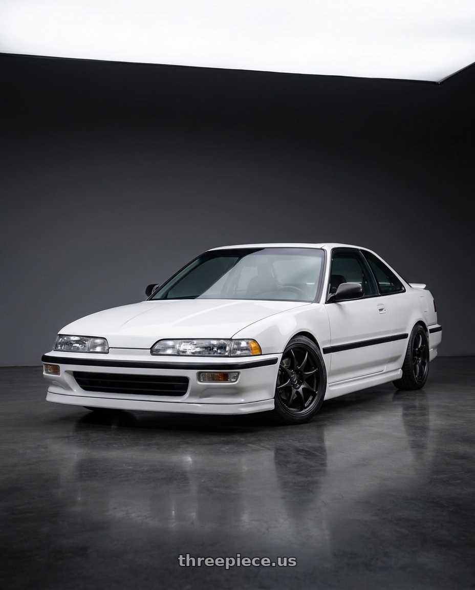 1991 Acura integra white with Work Emotion Cr Kiwami 4x100 16x6.5 +42 Matte Black wheels