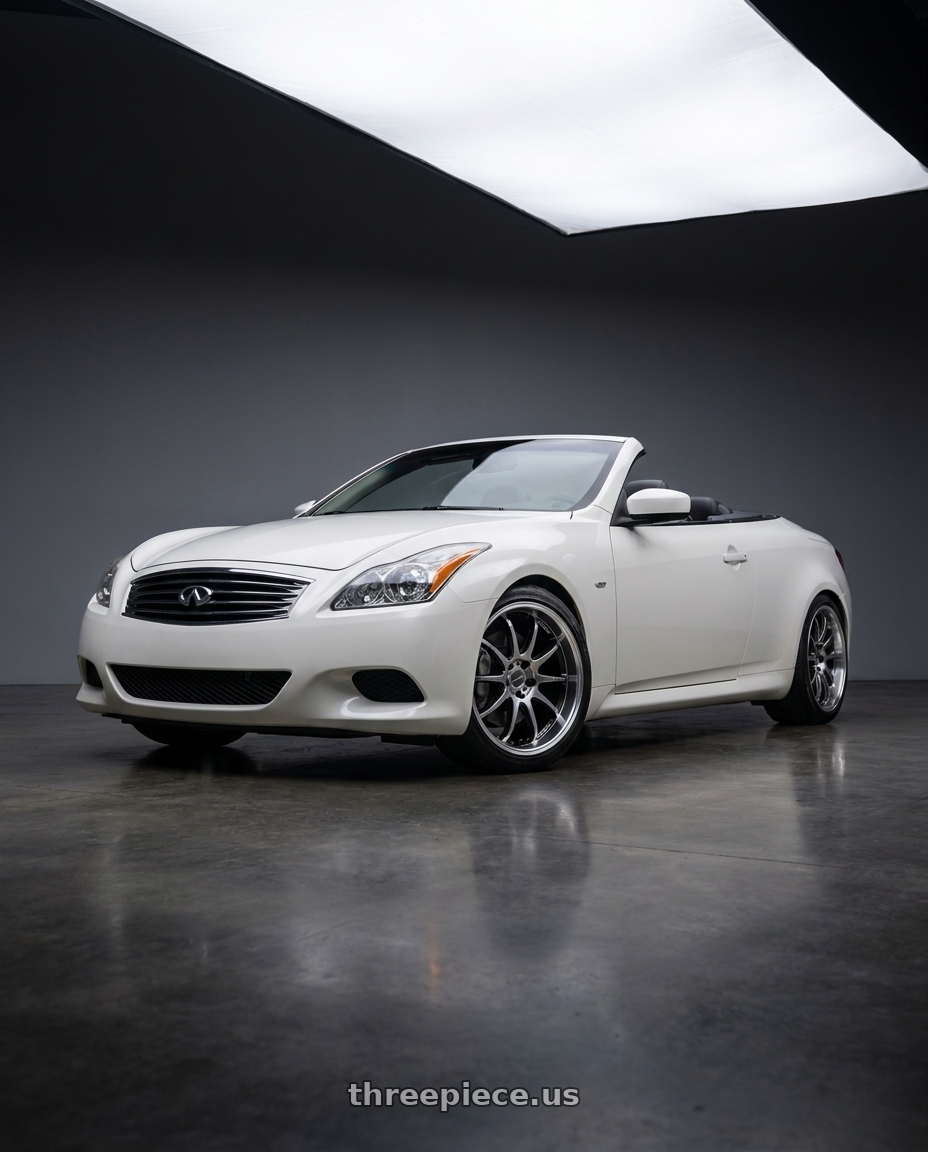 2009 G37 Convertible with Work Emotion D9r 5x114.3 19x8.5 +45 Gt Silver Rim Cut wheels