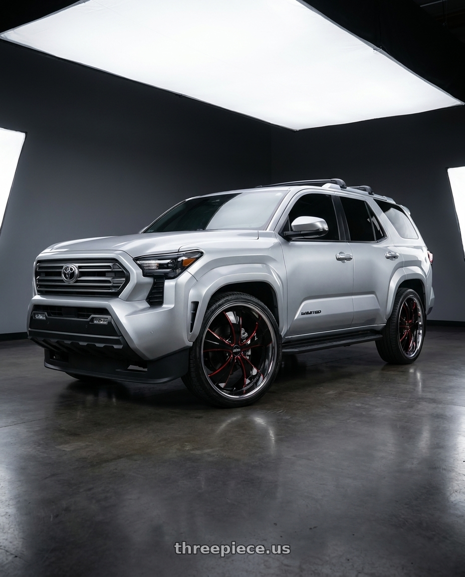 2026 Toyota 4 Runner Limited with Strada Street Classics Old Skool Blank 24x10 +15 Gloss Black Candy Red Milled SS Lip wheels