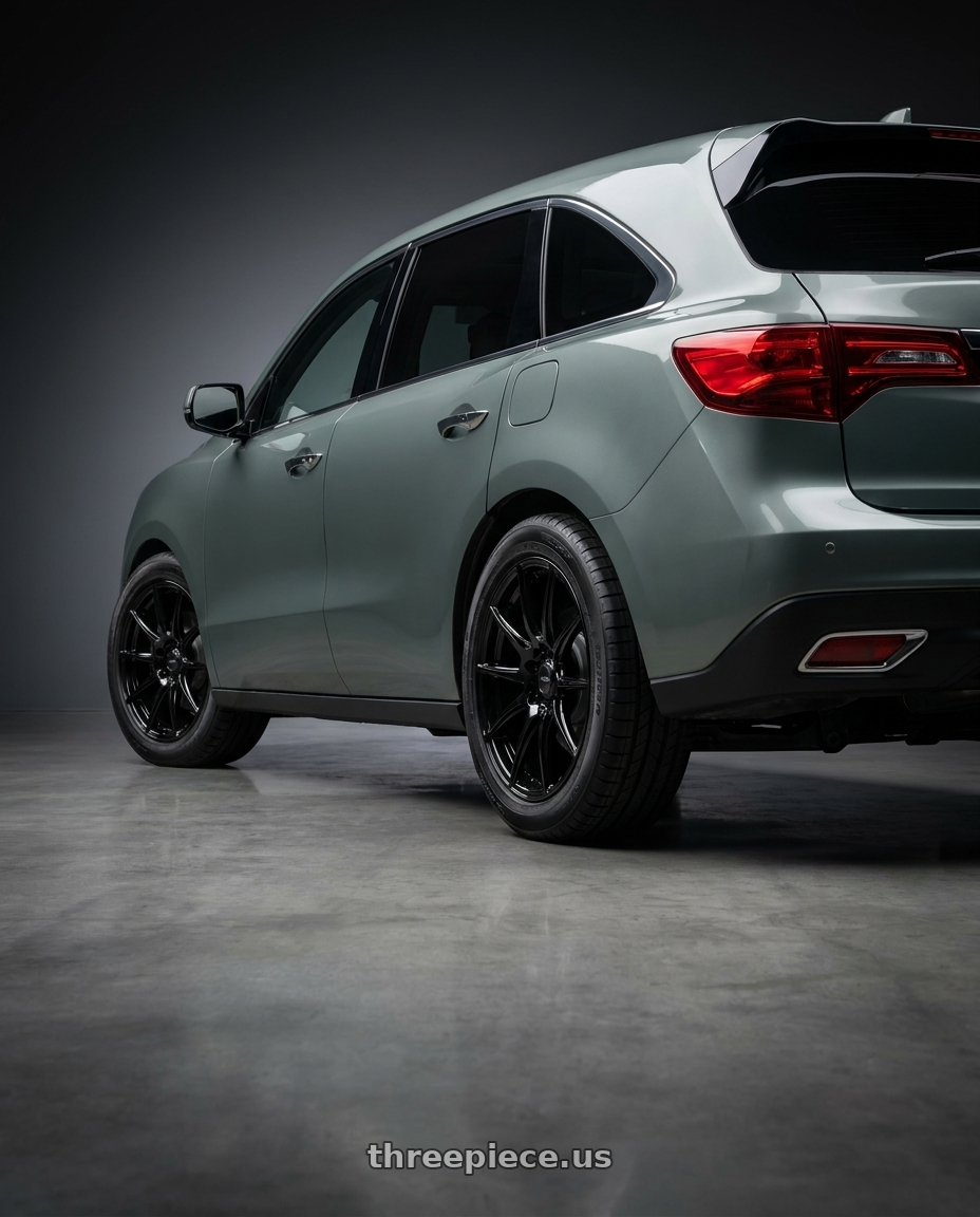 2014 Acura Mdx with Konig 37B Oversteer 5x114.3 19x8.5 +45 Gloss Black wheels rear three quarter view square tires