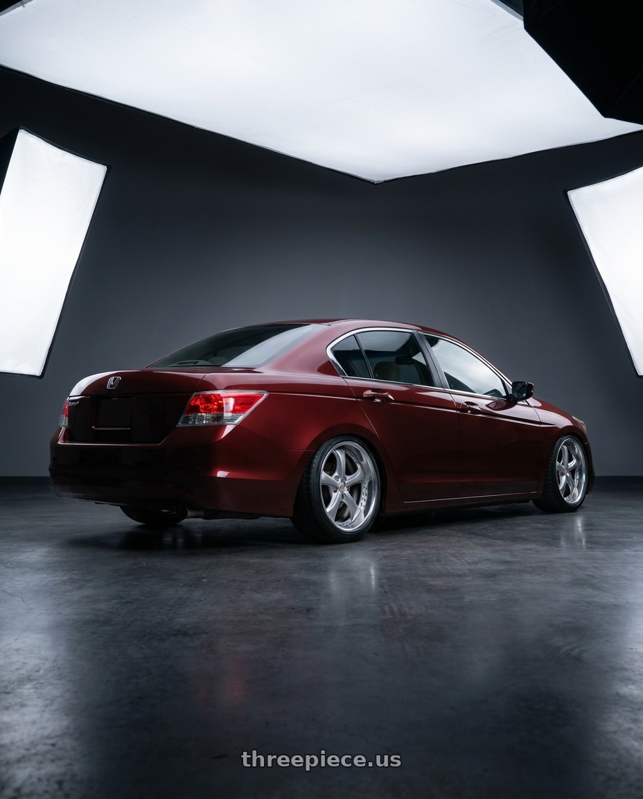 2009 honda accord sedan v6 marron red  with Work Wheels VS-KF 5x114.3 18x8.5+35 Light Grey Silver L Disk FULL REVERSE wheels rear three quarter view square tires