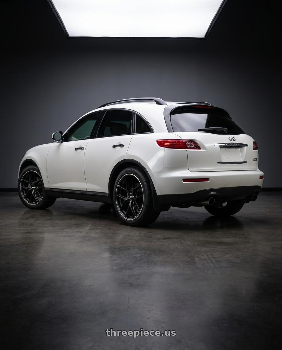 2004 Infiniti FX35 AWD with BBS CC-R 5x114.3 19x8.5+30 Satin Black wheels rear three quarter view square tires