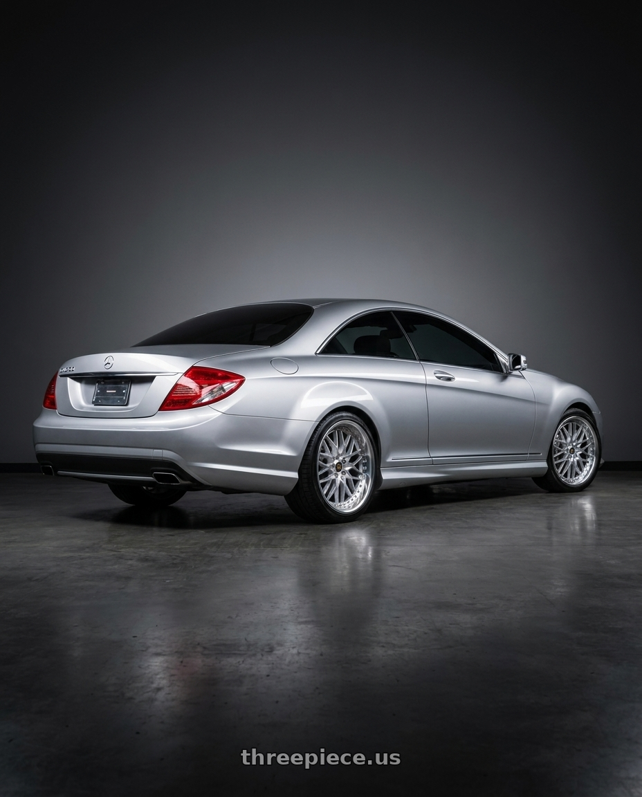 2010 Mercedes-benz CL550 with Work Vs-Xv 5x112 20x9+41 L Disk Silky Rich Silver wheels rear three quarter view square tires
