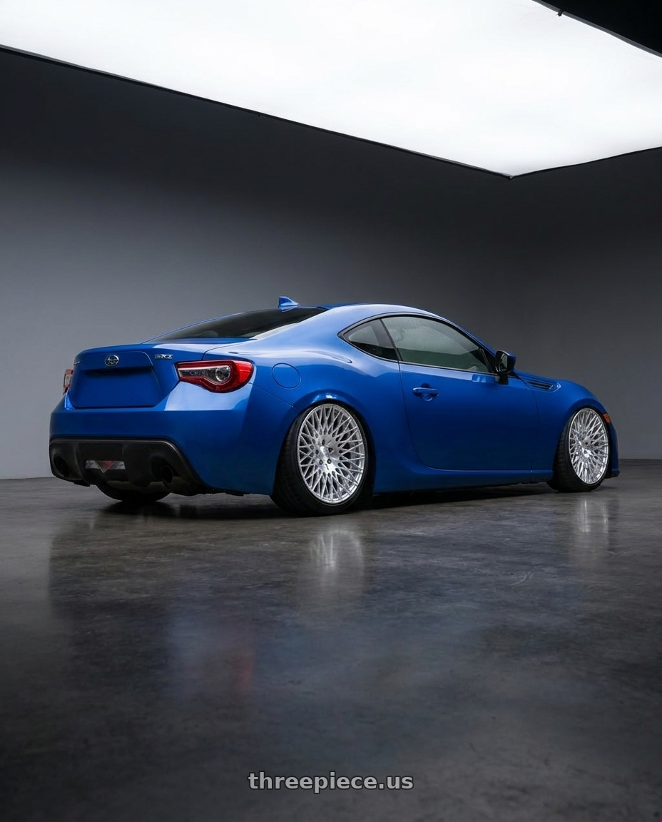 2017 Subaru BRZ with Avant Garde Wheels M540 5X100 18x8 +30 Silver Machined wheels rear three quarter view slight stretch tires