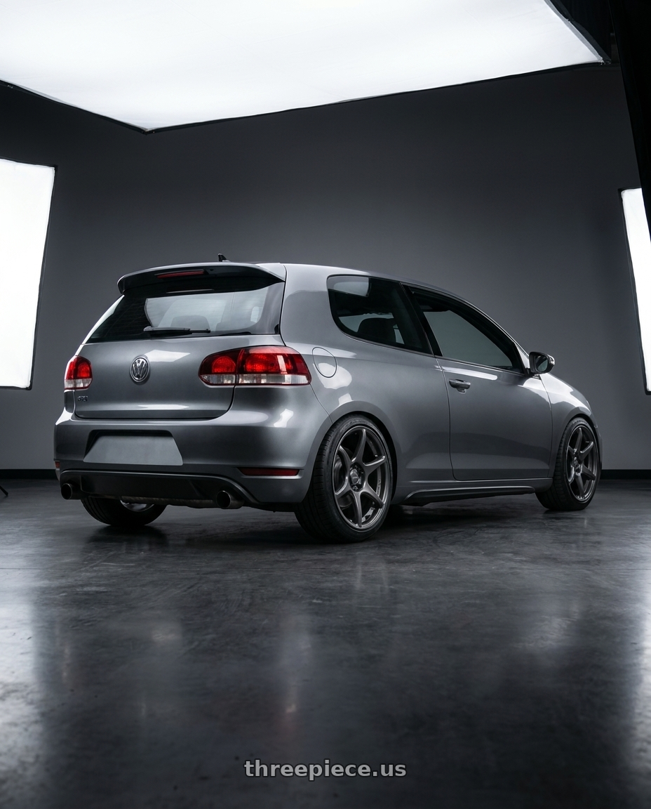 2013 Volkswagen GTI MK6 with Kansei K11G Tandem 5X112 18x8.5 35 Gunmetal wheels rear three quarter view square tires