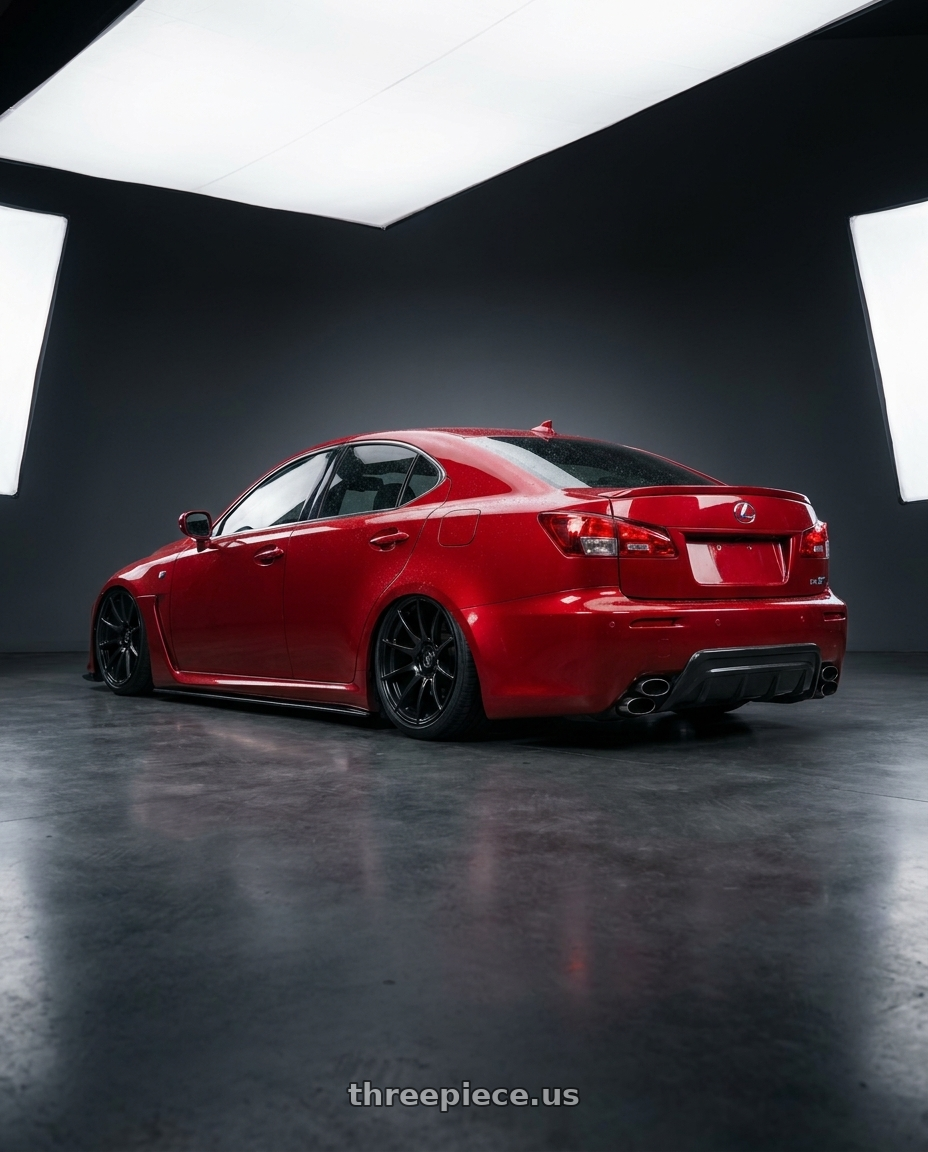 2012 Lexus IS-F with Forgestar CF10 5x114.3 19x9.5 +29 Gloss Black wheels rear three quarter view slight stretch tires