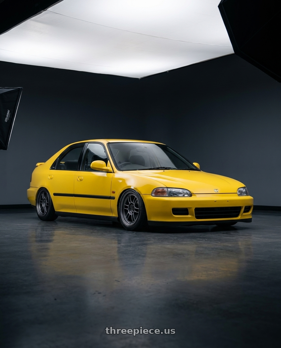 1995 Honda civic ferio sir ducktail y56 yellow with Enkei RPF1 4x100 15x8+28 Gunmetal wheels