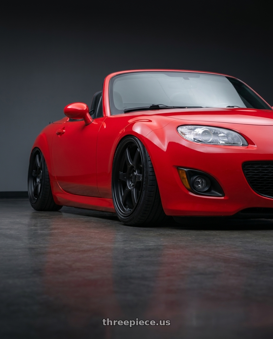 2012 Mazda MX-5 Miata NC with Konig Backbone 5x114.3 17x7.5+45 Matte Black Milling Logo on Spoke wheels