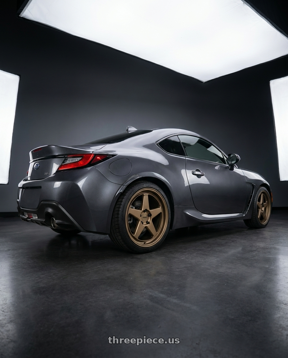 2023 Subaru BRZ premium with KATANA RACING KR03 5x100 18x8 +40 Matte Bronze wheels rear three quarter view square tires