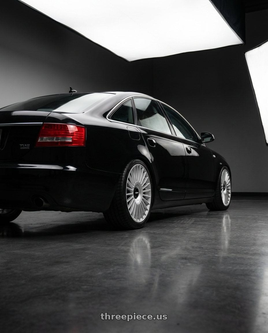 2010 audi a6 c6.5 facelift prestige quattro sedan with Rotiform RC202 GRZ BLANK 18x8.5 +35 GLOSS SILVER wheels rear three quarter view square tires