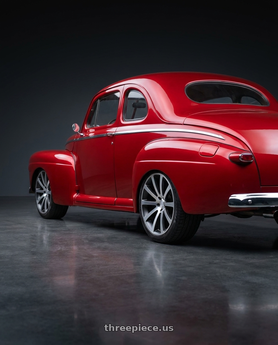 1946 Ford Coupe with OE Wheels CL02 5x115 22x9+18 Machined wheels rear three quarter view slight stretch tires