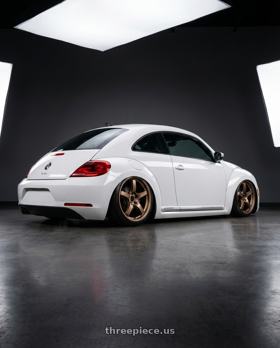 2016 Volkswagen Beetle Turbo with Gram Lights 57CR 5x112 19x10.5+35 Bronze II wheels rear three quarter view slight stretch tires