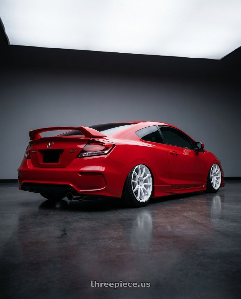 2015 Honda Civic Si with Advan RCIII 5x114.3 18x8.5+38 White wheels rear three quarter view slight stretch tires