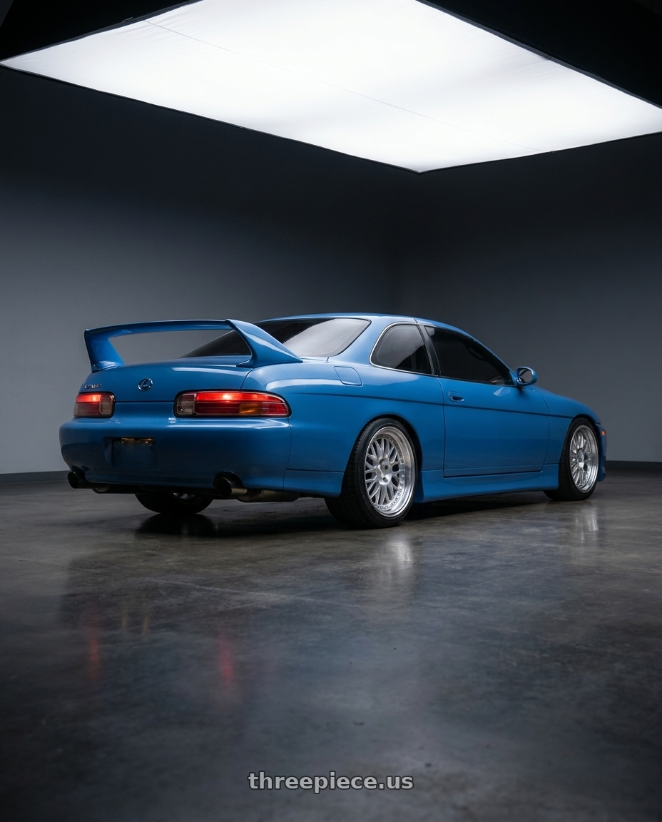 1995 LEXUS SC300 with ESR Wheels SR SERIES SR01 5x100 17x8.5 +30 Hyper Silver wheels rear three quarter view square tires