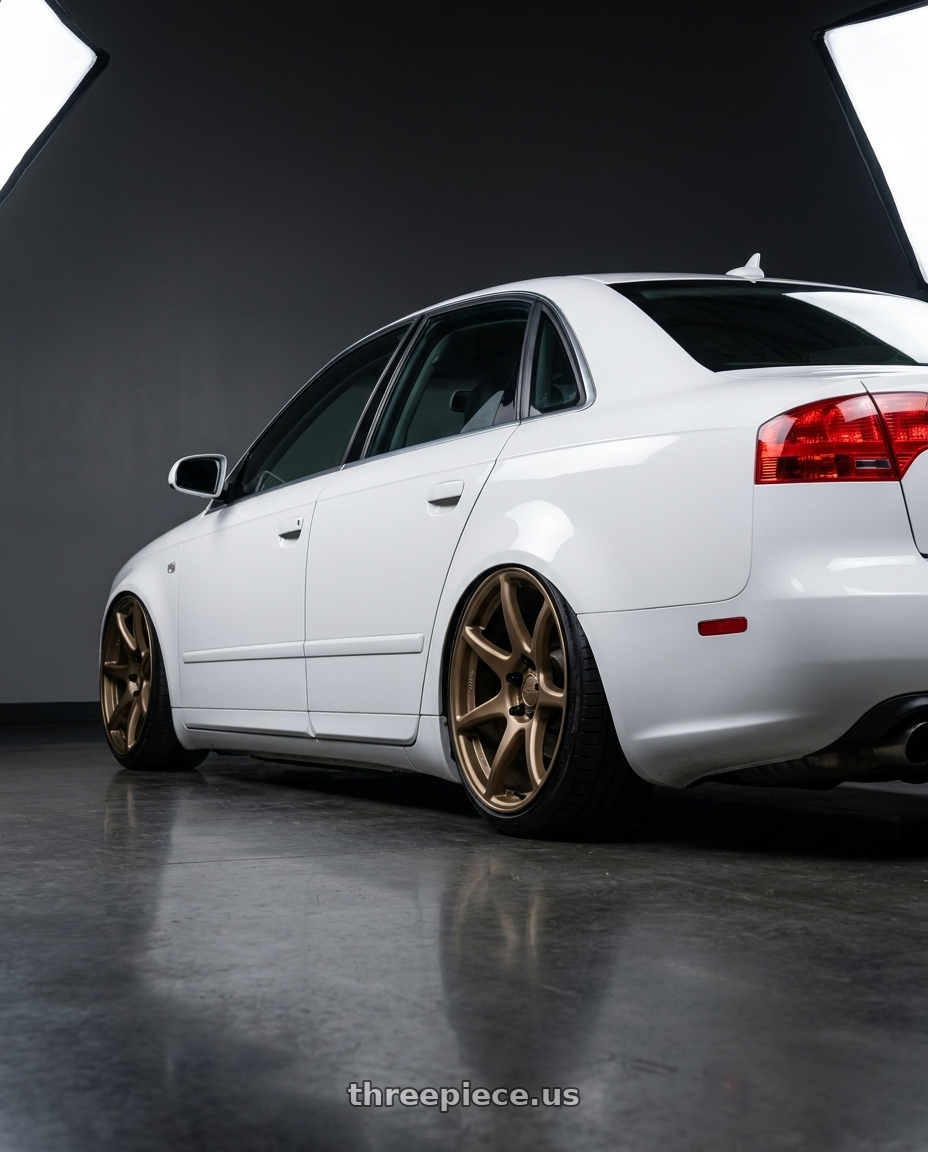 2010 Audi A4 B7 with Kansei K11B Tandem 5X112 19x10.5 22 Bronze wheels rear three quarter view slight stretch tires