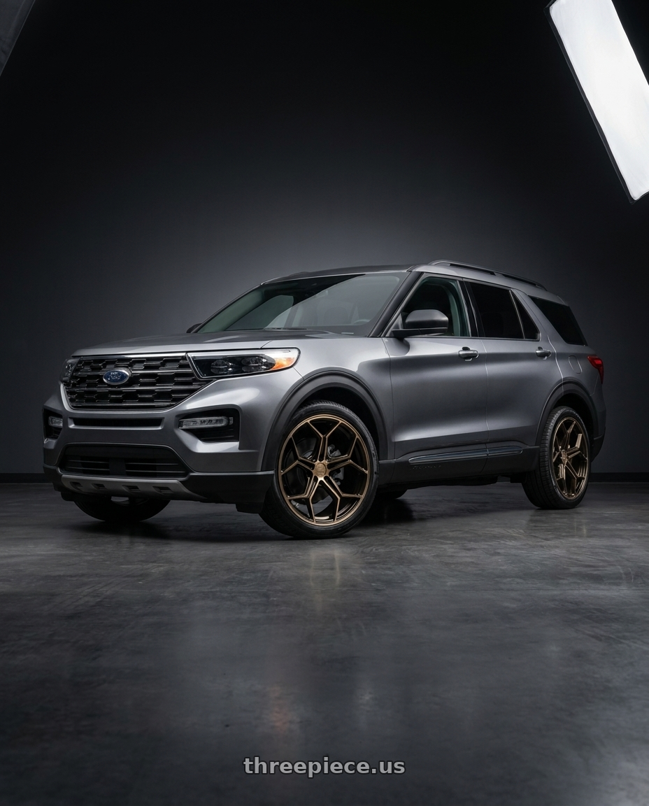 2025 ford explorer with XO HELSINKI 5X112 19X10 +52 DARK BRONZE W/ BRUSHED BRONZE FACE wheels