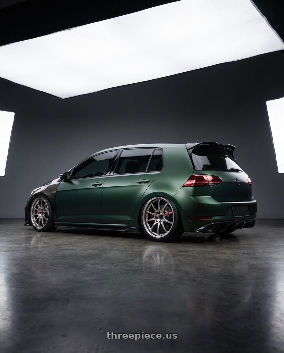 2019 Golf 7.5 GTI with Volk Racing CE28SL 5x114.3 18x8.5+45 wheels rear three quarter view square tires