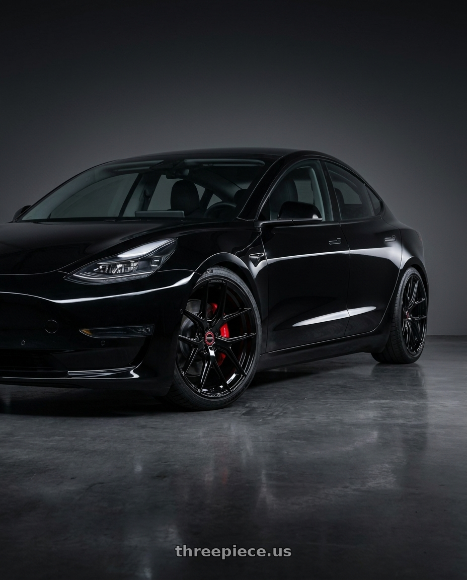 2019 tesla model 3 performance black with Vossen HF-5 20x11 / 5x115 / ET -6 / Super Deep Face / 71.5 - Gloss Black Wheel - HF5-0D07 wheels