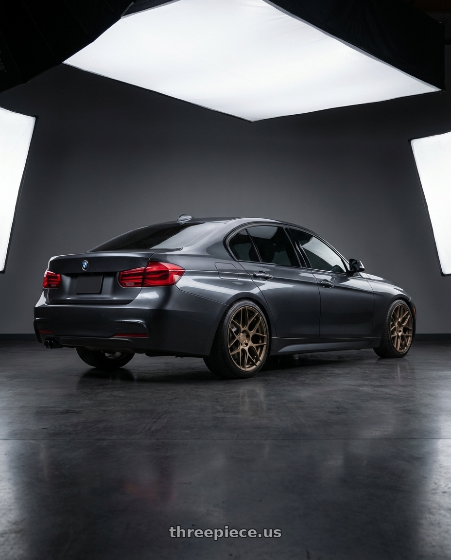 2016 BMW 3 Series F30 with Aodhan AFF2 5x120 19x9.5+35 Matte Bronze wheels rear three quarter view square tires