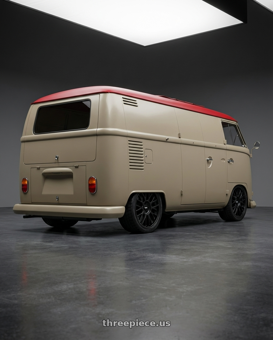 vw type 2 1964 with Rotiform RC204 PHX 5X112 19x10 +40 MATTE BLACK wheels rear three quarter view square tires